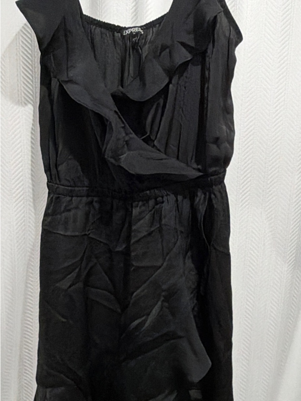 Express Black Ruffle Faux-Wrap Midi Dress